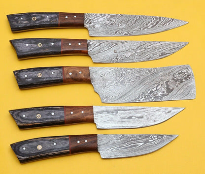 Professional Handmade Damascus Chef Knife Set with Pakka Wood Handles