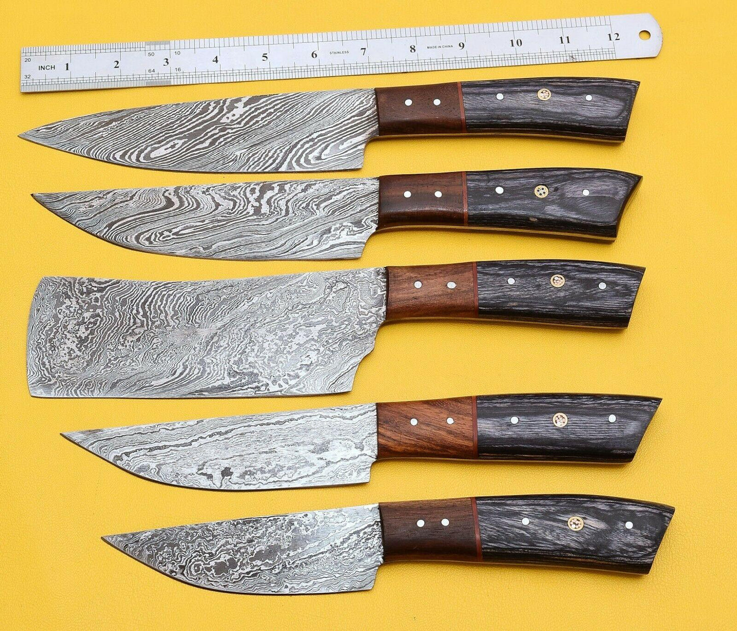 Professional Handmade Damascus Chef Knife Set With Pakka Wood Handles 1