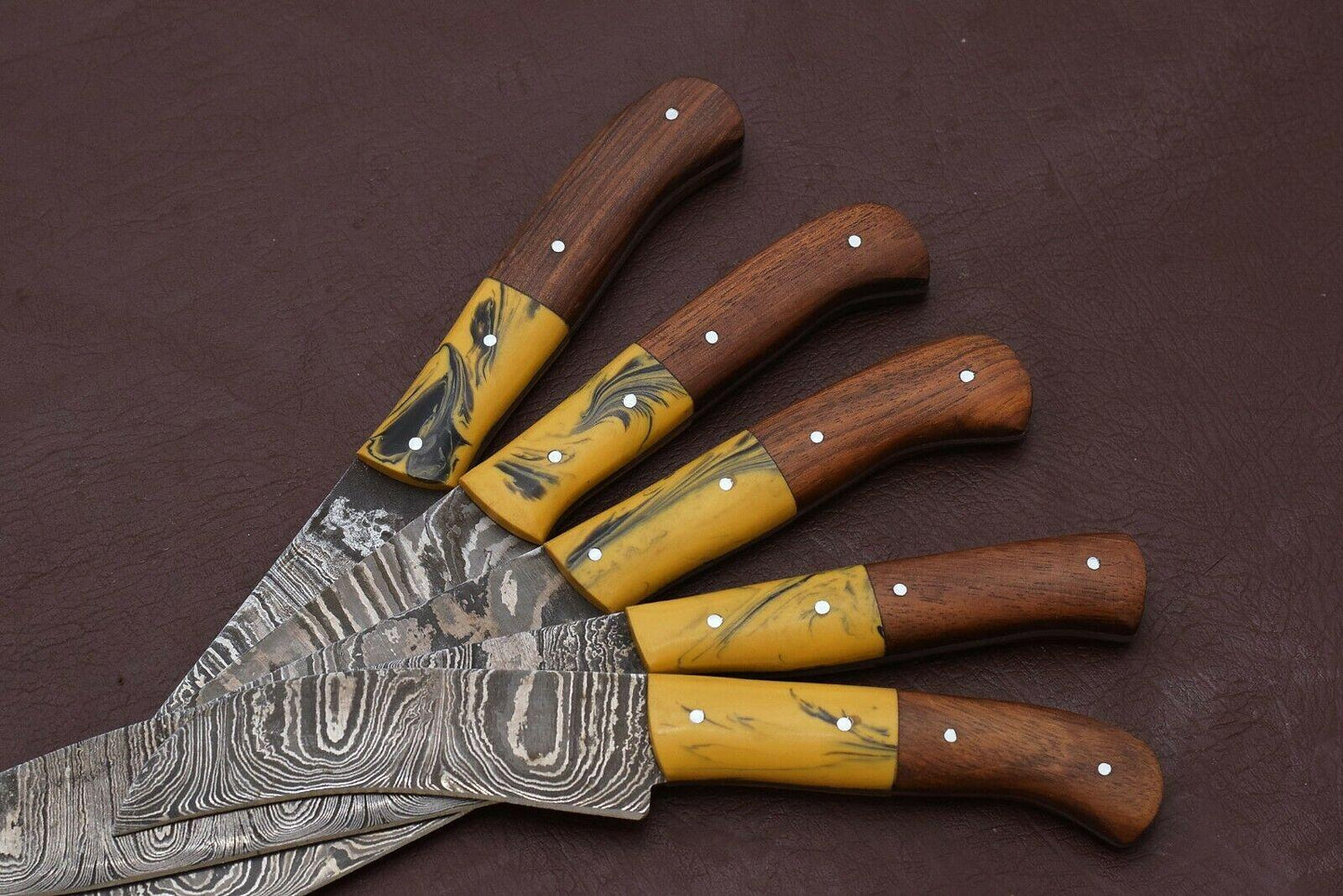 Custom Damascus Steel Kitchen Knives Set  Pakka Wood Chef Knife Collection 3
