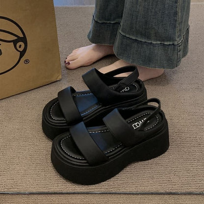 Womens Summer Chunky Sandals, Wedge Heel Slides, Leather Thick Bottom Casual Flip Flops, Beach Platform Shoes