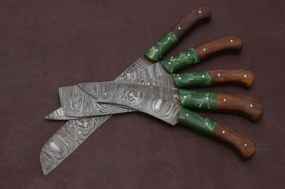 Handmade Damascus Steel Chef Knives Set  Kitchen Knife Set With Pakka Wood Handles 2