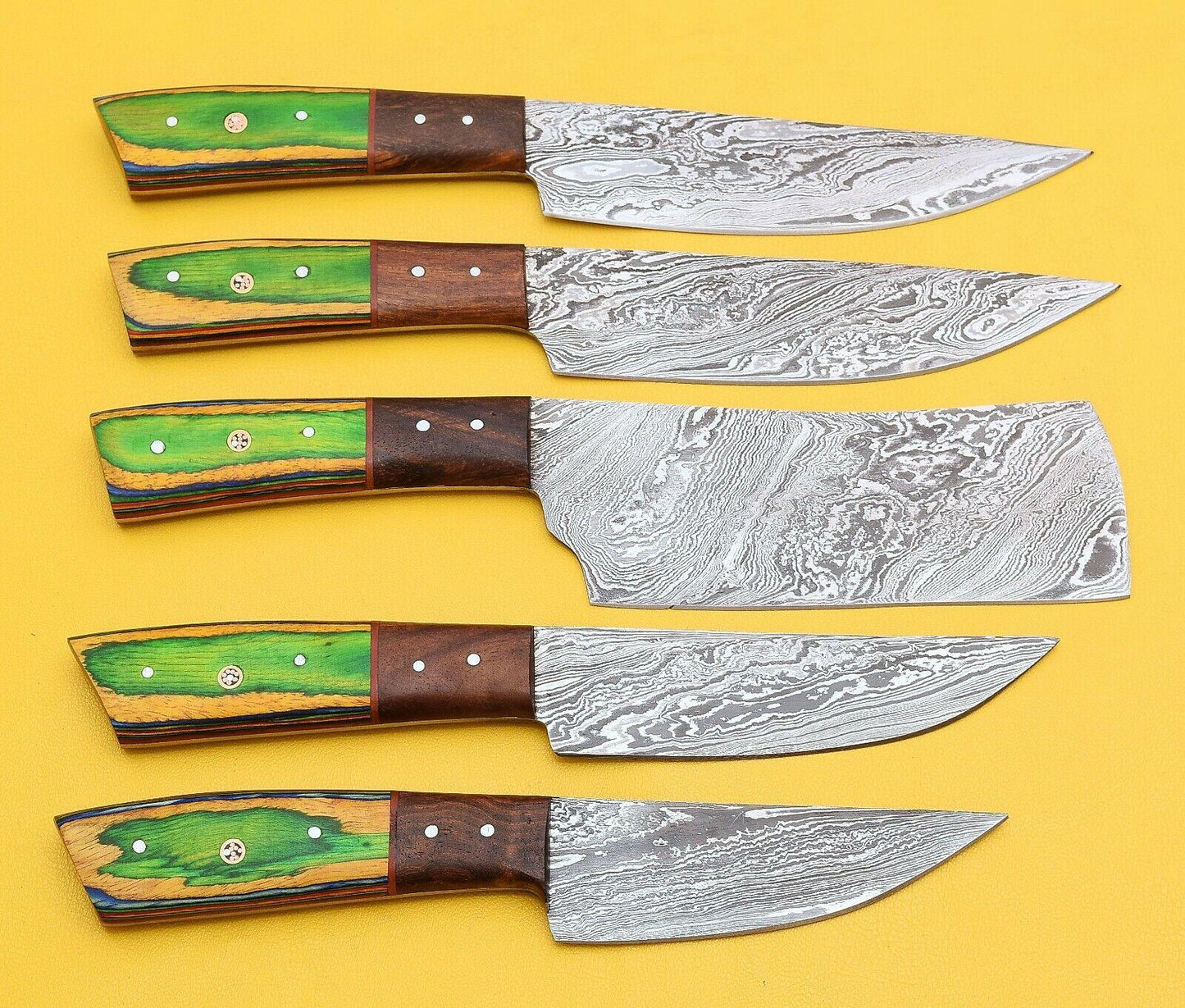 5-Piece Handmade Damascus Kitchen Knife Set – Razor Sharp Blades