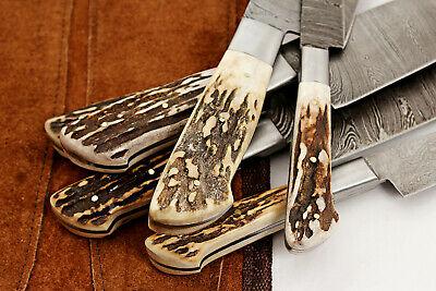 Custom Damascus Steel 6 Pc Kitchen Chef Knife Set With Stag Handles 2