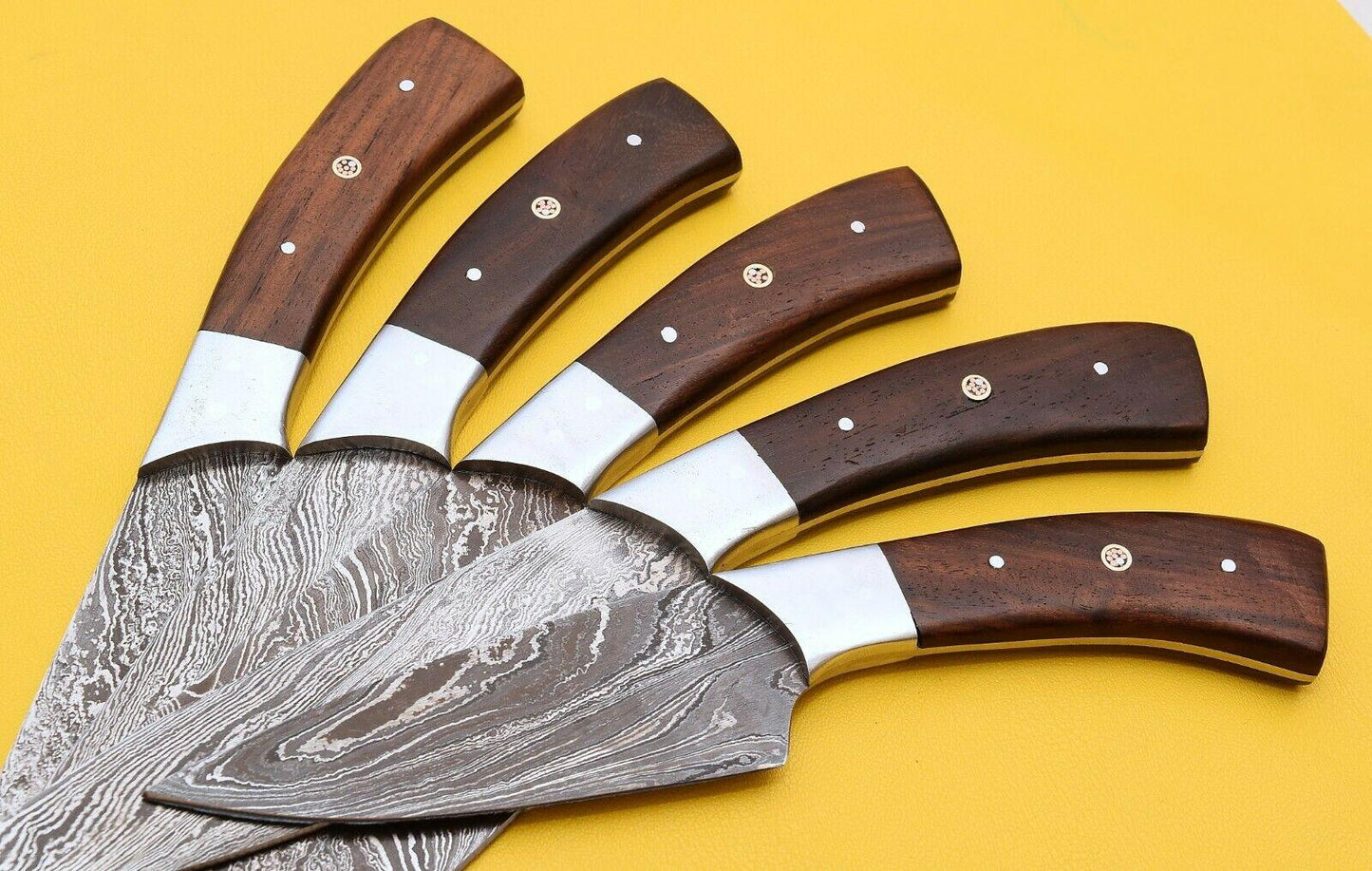 Handmade Damascus Steel Chef Knife Set  Rose Wood Handle Kitchen Knives 3