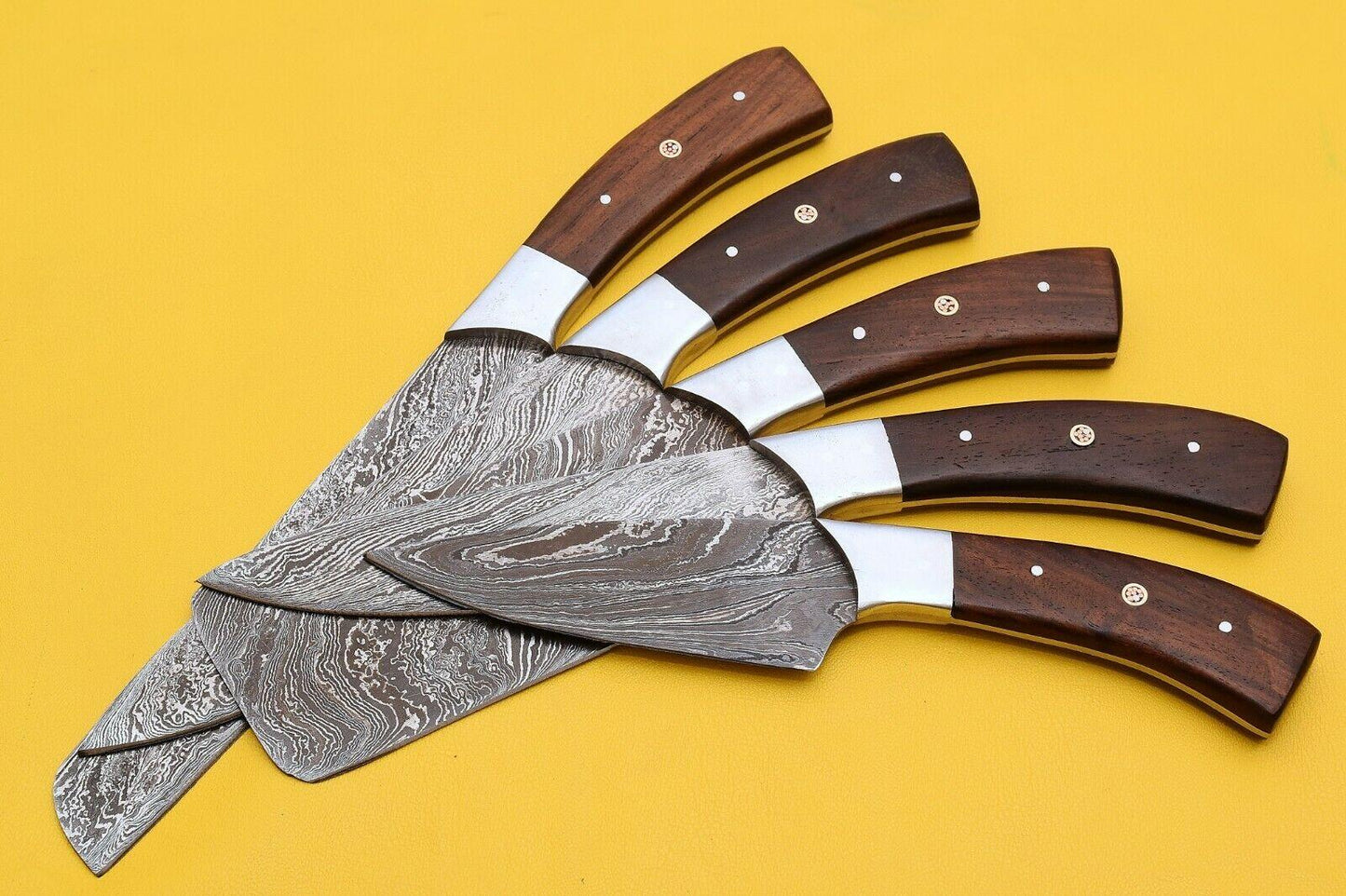 Handmade Damascus Steel Chef Knife Set  Rose Wood Handle Kitchen Knives 2
