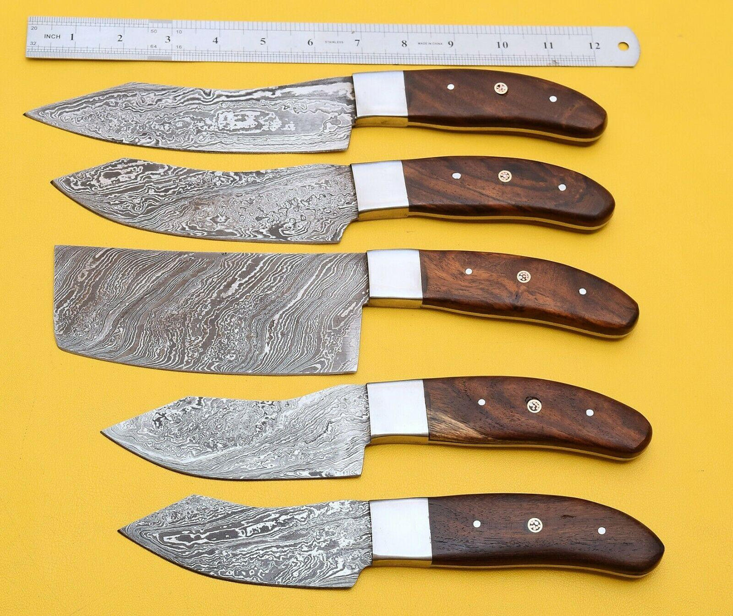 Handmade Damascus Steel Chef Knife Set  Rose Wood Handle 2