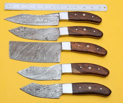 Handmade Damascus Steel Chef Knife Set  Rose Wood Handle 2
