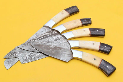 Handmade Damascus Steel Chef Knife Set  Bone Handle Kitchen Knives 2