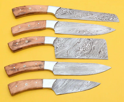 Handmade Damascus Steel Chef Knife Set  Popular Wood Handle Kitchen Knives 1