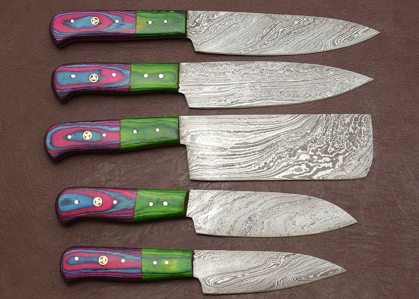 Handmade Damascus Steel Chef Knife Set | Wood Handle Kitchen Knives