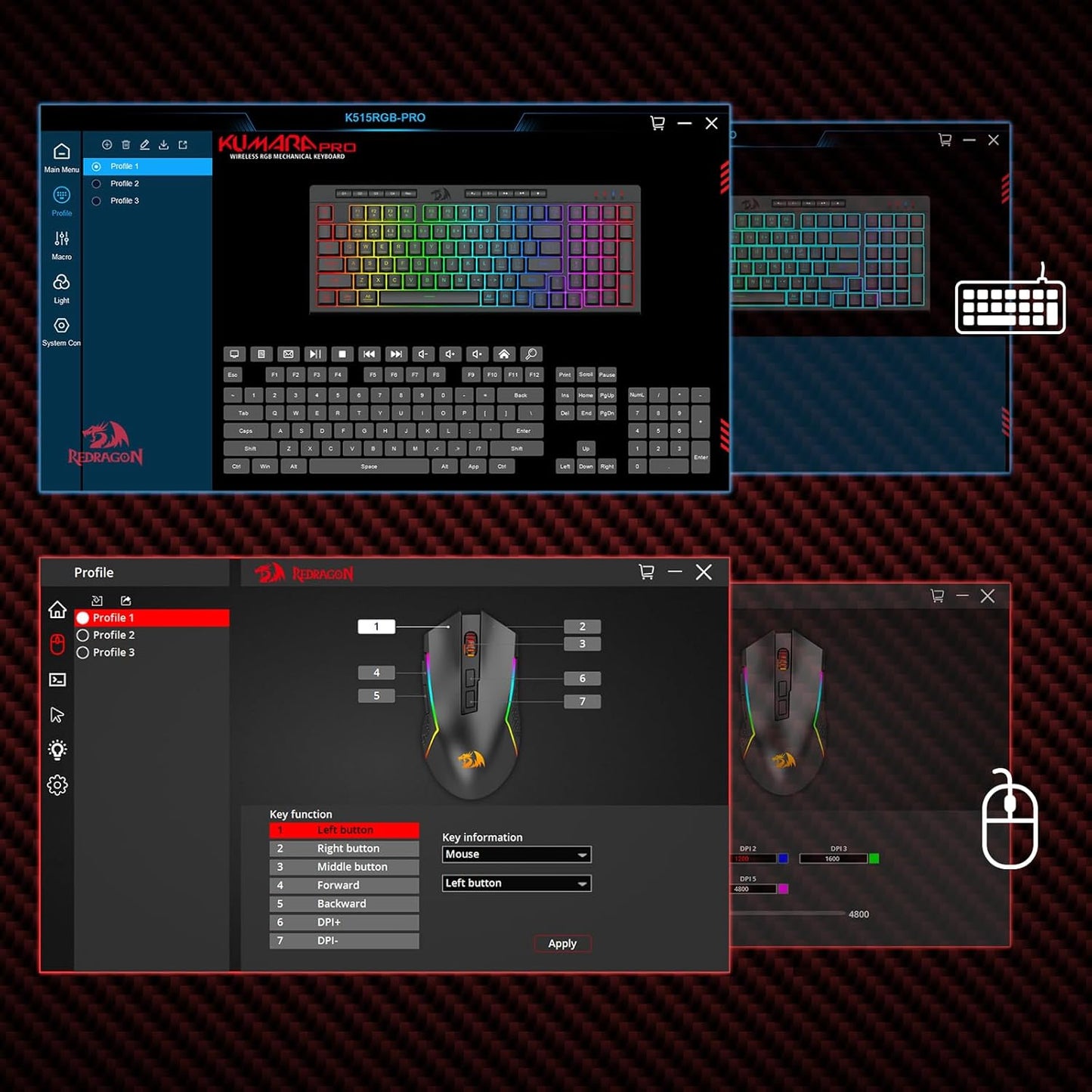 98 Keys K515 PRO Wireless RGB Membrane Keyboard & Mouse Combo, Redragon S142 Wireless Gaming