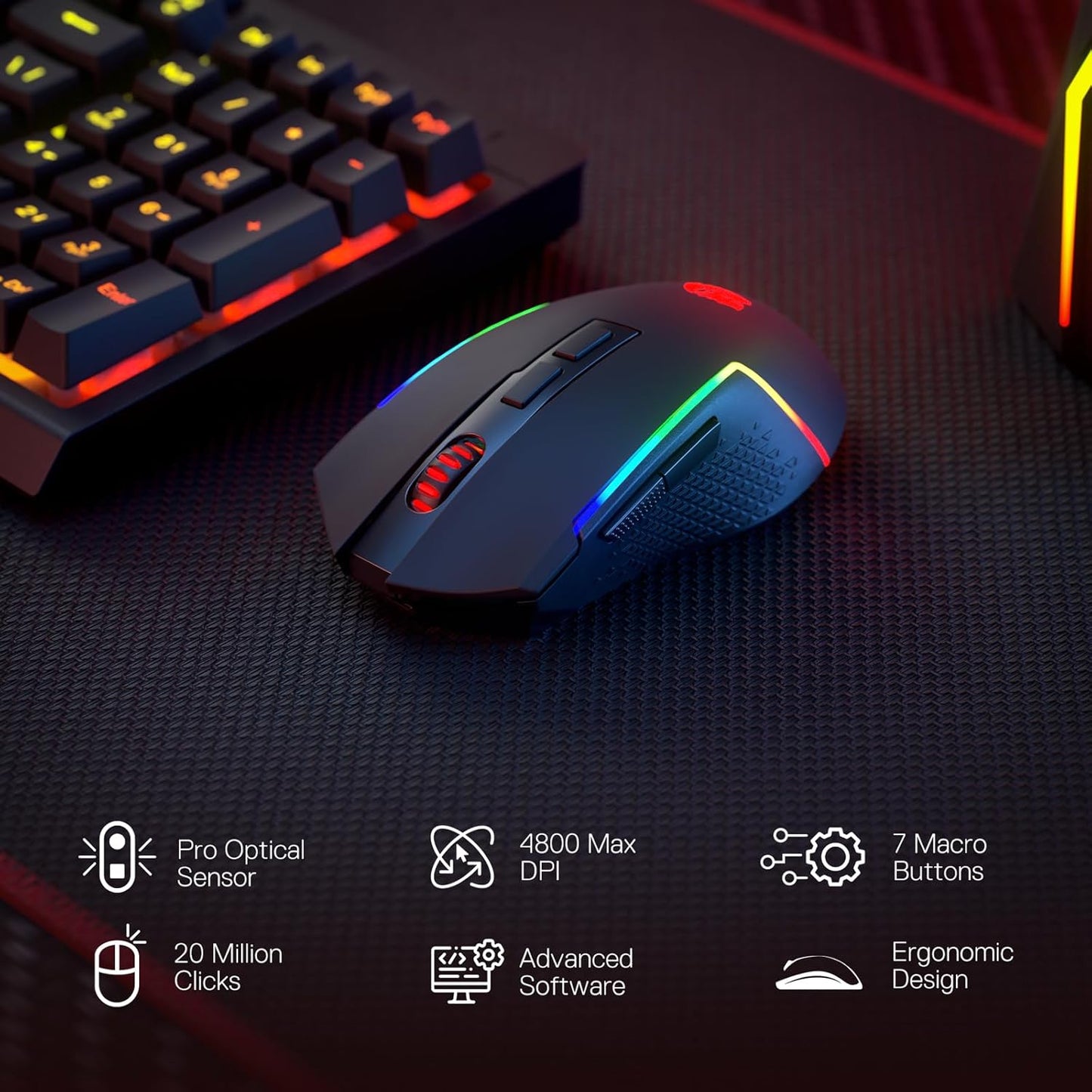 98 Keys K515 PRO Wireless RGB Membrane Keyboard & Mouse Combo, Redragon S142 Wireless Gaming