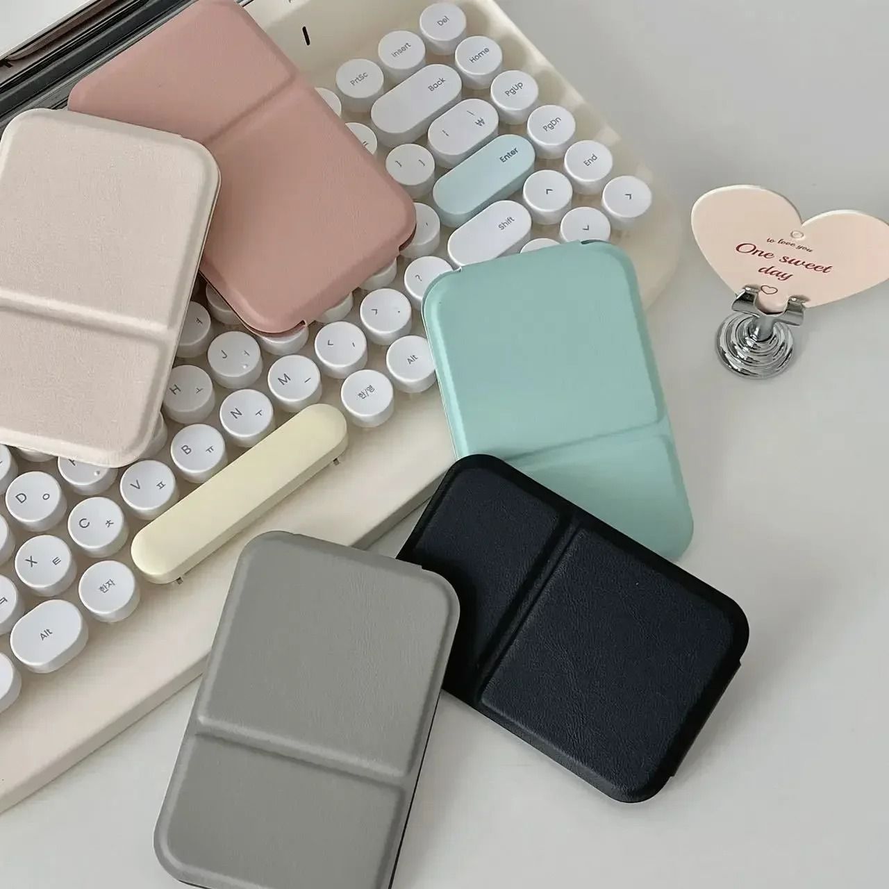 Foldable PU Leather Desktop Makeup Mirror Compact Portable 2