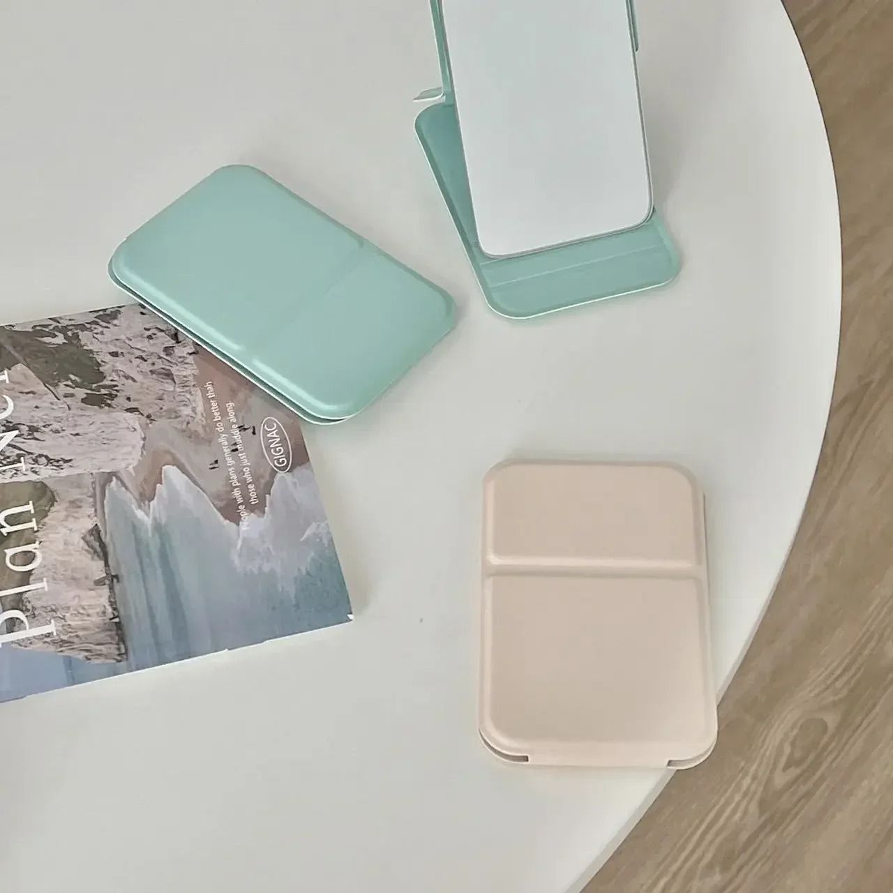 Foldable PU Leather Desktop Makeup Mirror Compact Portable 3
