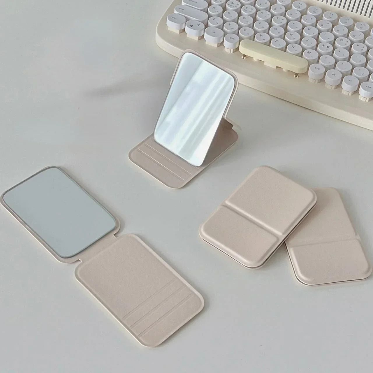 Foldable PU Leather Desktop Makeup Mirror Compact Portable 9