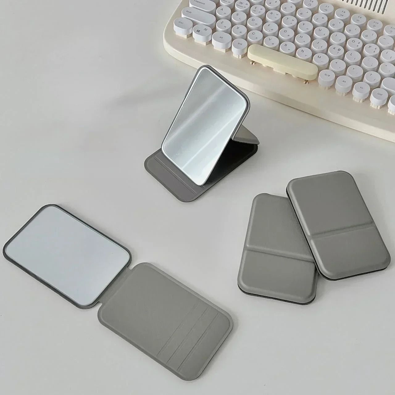Foldable PU Leather Desktop Makeup Mirror Compact Portable 5