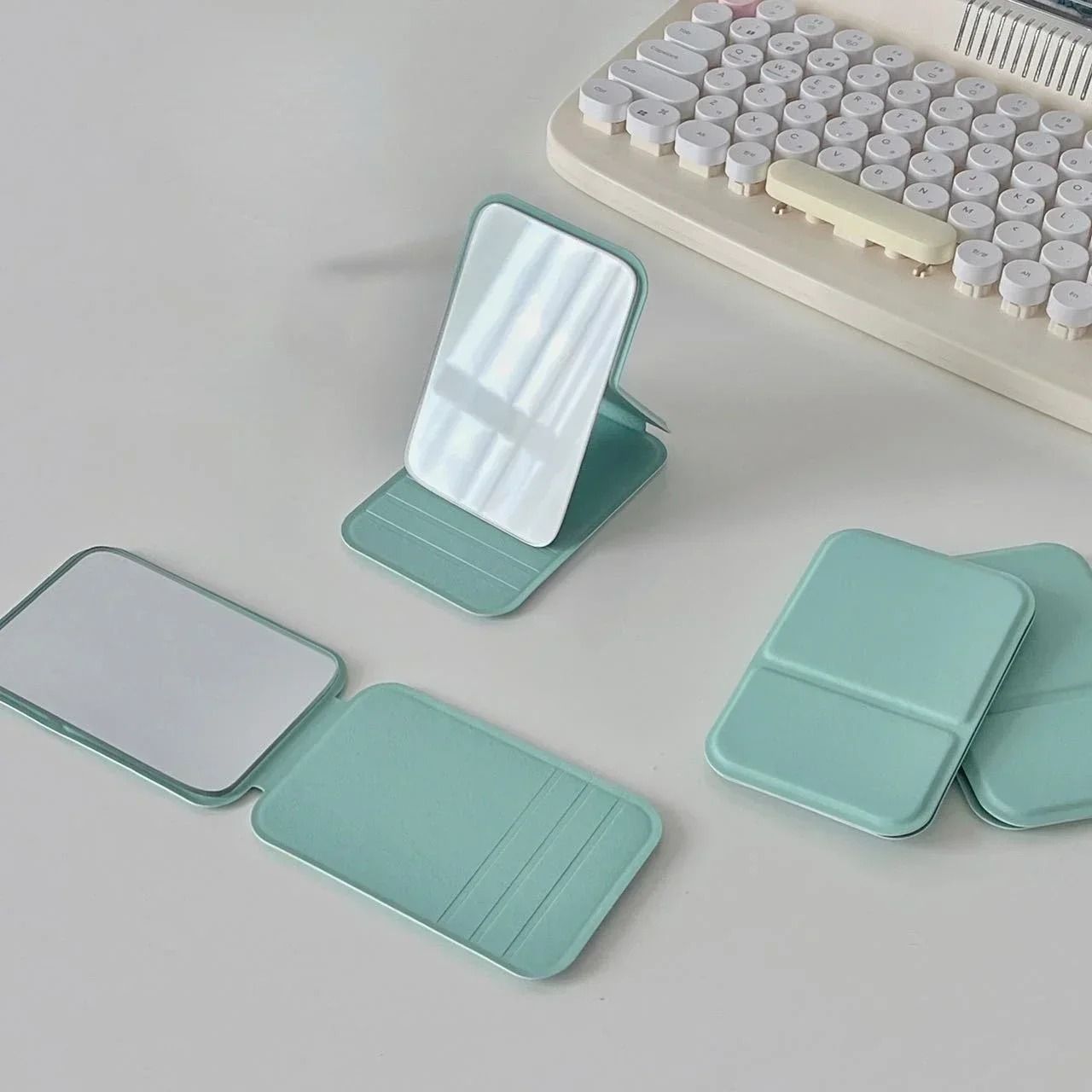 Foldable PU Leather Desktop Makeup Mirror Compact Portable 8