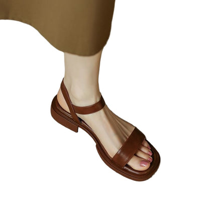 Genuine Leather Summer Women Sandals Low Heel Casual Office Shoes Outdoor Concise Ladies Comfortabl 6