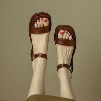 Genuine Leather Summer Women Sandals Low Heel Casual Office Shoes Outdoor Concise Ladies Comfortabl 7
