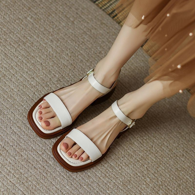 Genuine Leather Summer Women Sandals Low Heel Casual Office Shoes Outdoor Concise Ladies Comfortabl 8