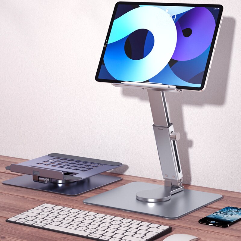 Adjustable Desk Holder Mount Riser, Aluminum Tablet Stand, 360 Rotating Folding for iPad Pro Air 4 Mini 12.9 Xiaomi Tab