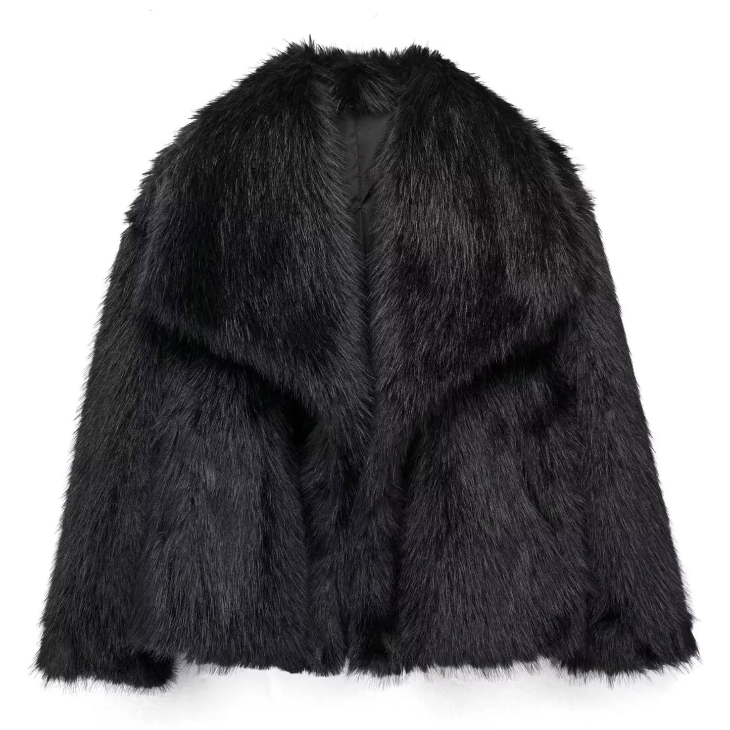 Elegant Women's Faux Fur Coat, Warm Fluffy Jacket, Long Sleeve Lapel Outerwear, Loose High Street Fashion for Autumn