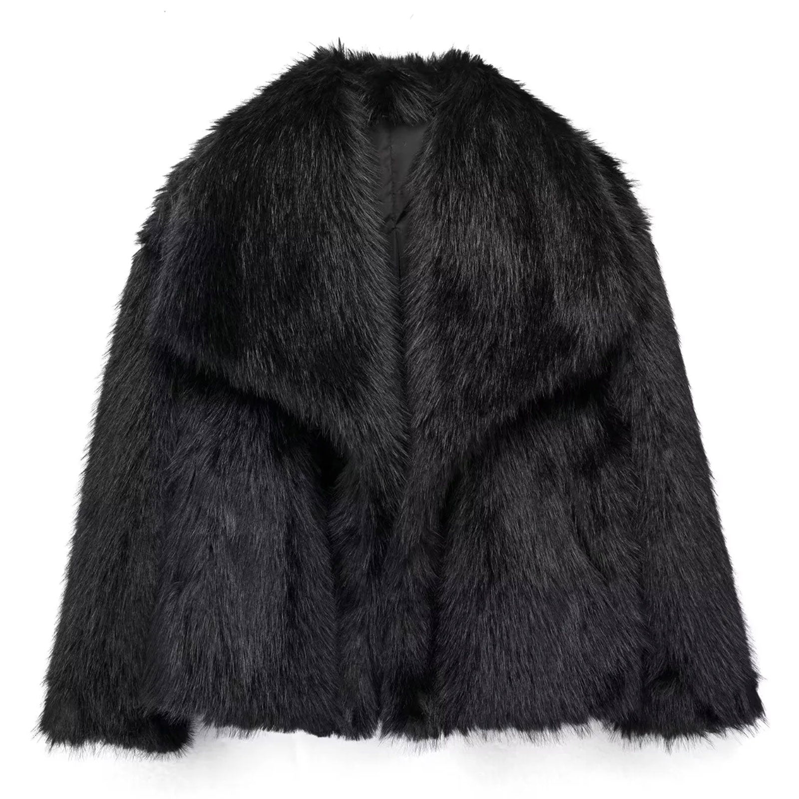 Elegant Women's Faux Fur Coat, Warm Fluffy Jacket, Long Sleeve Lapel Outerwear, Loose High Street Fashion for Autumn