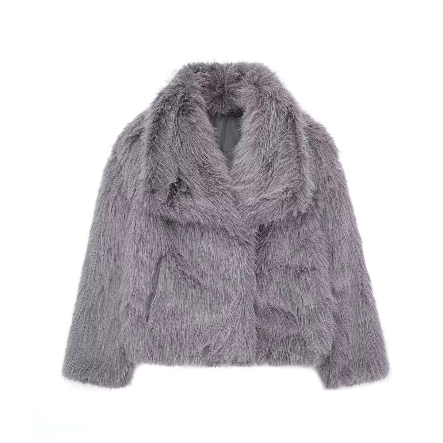 Elegant Women's Faux Fur Coat, Warm Fluffy Jacket, Long Sleeve Lapel Outerwear, Loose High Street Fashion for Autumn