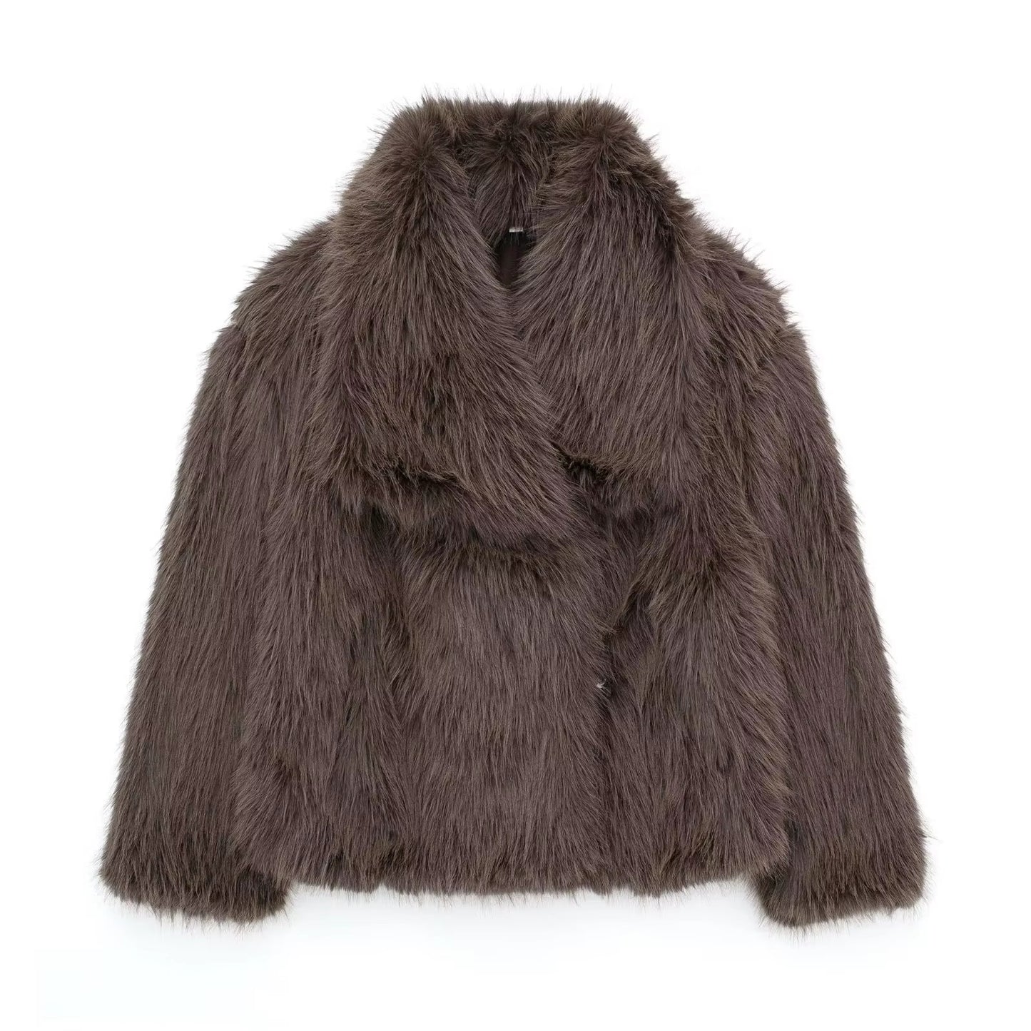 Elegant Women's Faux Fur Coat, Warm Fluffy Jacket, Long Sleeve Lapel Outerwear, Loose High Street Fashion for Autumn