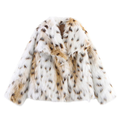 Elegant Women's Faux Fur Coat, Warm Fluffy Jacket, Long Sleeve Lapel Outerwear, Loose High Street Fashion for Autumn