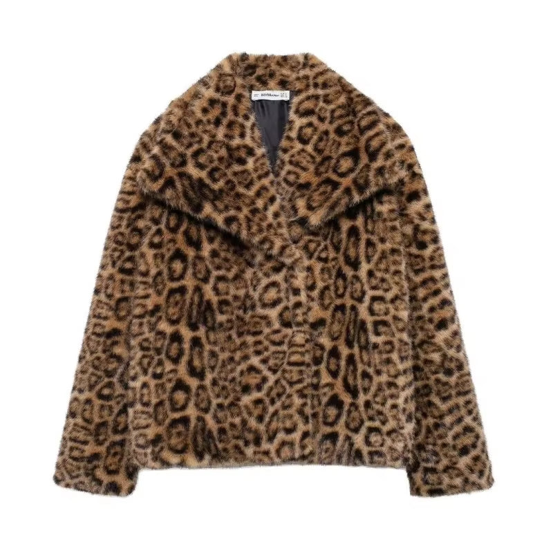 Elegant Women's Faux Fur Coat, Warm Fluffy Jacket, Long Sleeve Lapel Outerwear, Loose High Street Fashion for Autumn
