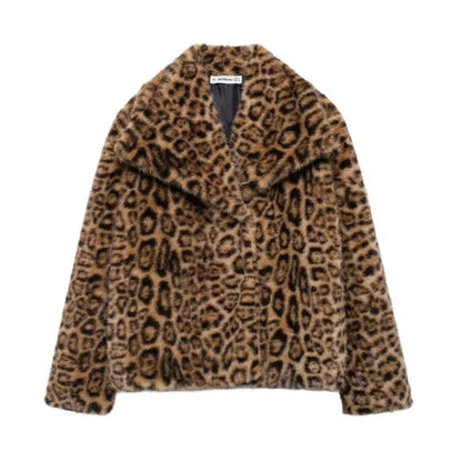 Elegant Women's Faux Fur Coat, Warm Fluffy Jacket, Long Sleeve Lapel Outerwear, Loose High Street Fashion for Autumn