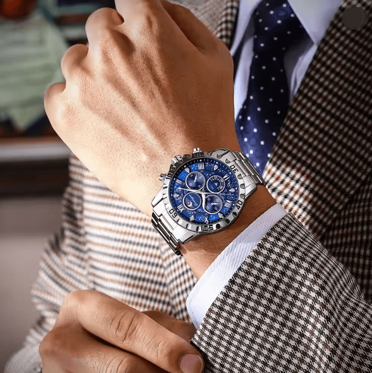 Luxury Stainless Steel Chronograph Watch For Men Waterproof Quartz Design 1