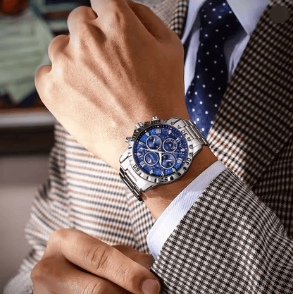 Luxury Stainless Steel Chronograph Watch For Men Waterproof Quartz Design 1