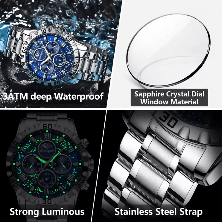 Luxury Stainless Steel Chronograph Watch For Men Waterproof Quartz Design 3