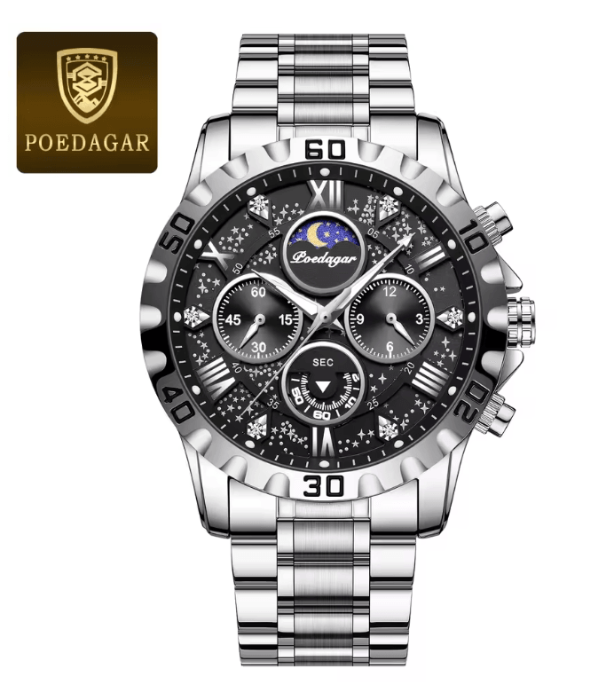 Luxury Stainless Steel Chronograph Watch For Men Waterproof Quartz Design 6