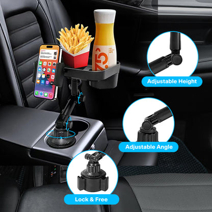 Adjustable Car Cup Holder, Phone Stand Mount, Food Organized Tray, 360 Degree Rotation, Drink Accessories for iPhone