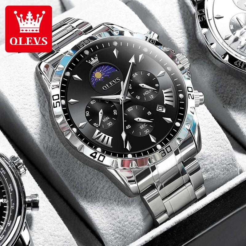 Mens Moon Phase Skeleton Watch With Luminous Hands 1