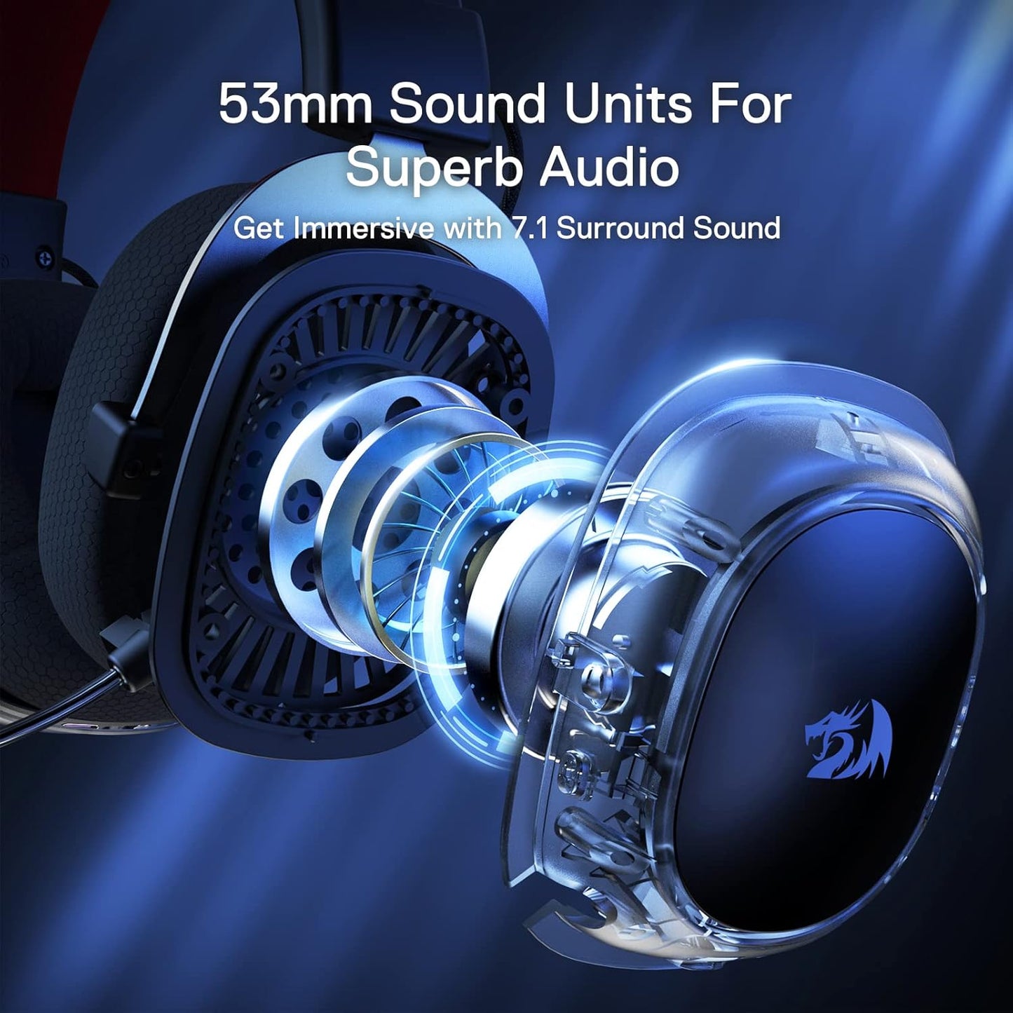 Gaming Headset Redragon H510 PRO Zeus-X, RGB Wireless 7.1 Surround Sound, 53MM Audio Drivers, Multi Platforms