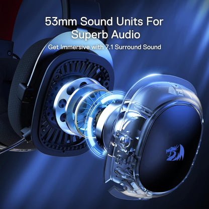 Gaming Headset Redragon H510 PRO Zeus-X, RGB Wireless 7.1 Surround Sound, 53MM Audio Drivers, Multi Platforms