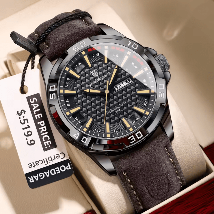Luxury Leather Quartz Watch For Men Waterproof Luminous Sport Design 3