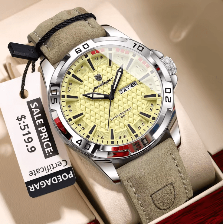 Luxury Leather Quartz Watch For Men Waterproof Luminous Sport Design 6