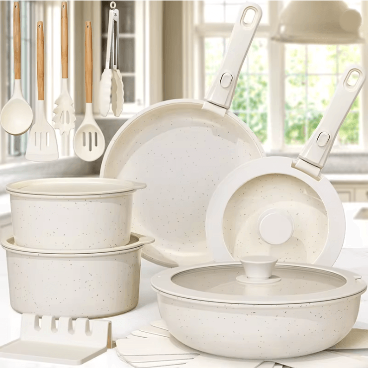 21 Piece Ceramic Cookware Set Non Stick Pots and Pans with Sensor Handles