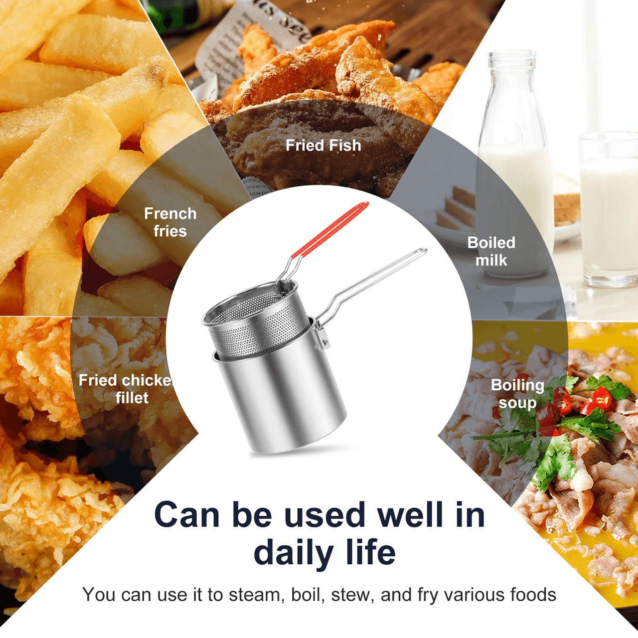 Stainless Steel Deep Fryer Pot With Basket For Home Cooking And Frying 2
