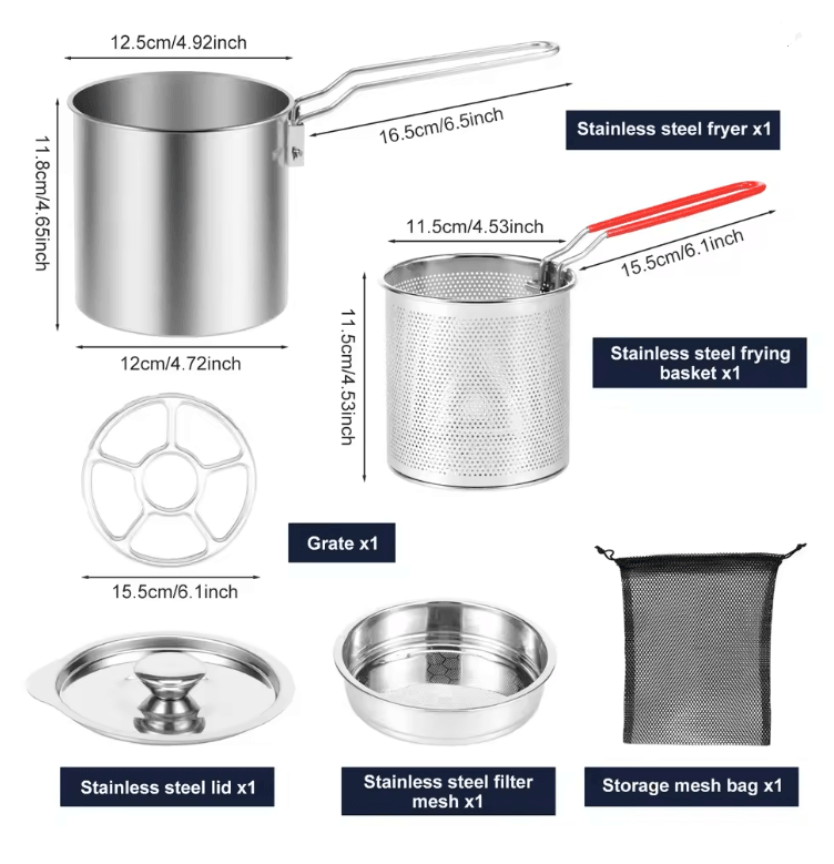 Stainless Steel Deep Fryer Pot With Basket For Home Cooking And Frying 5