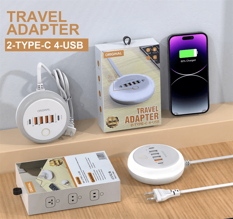 50W USB Charger Multi Port Power Strip with Fast Charging Adapter