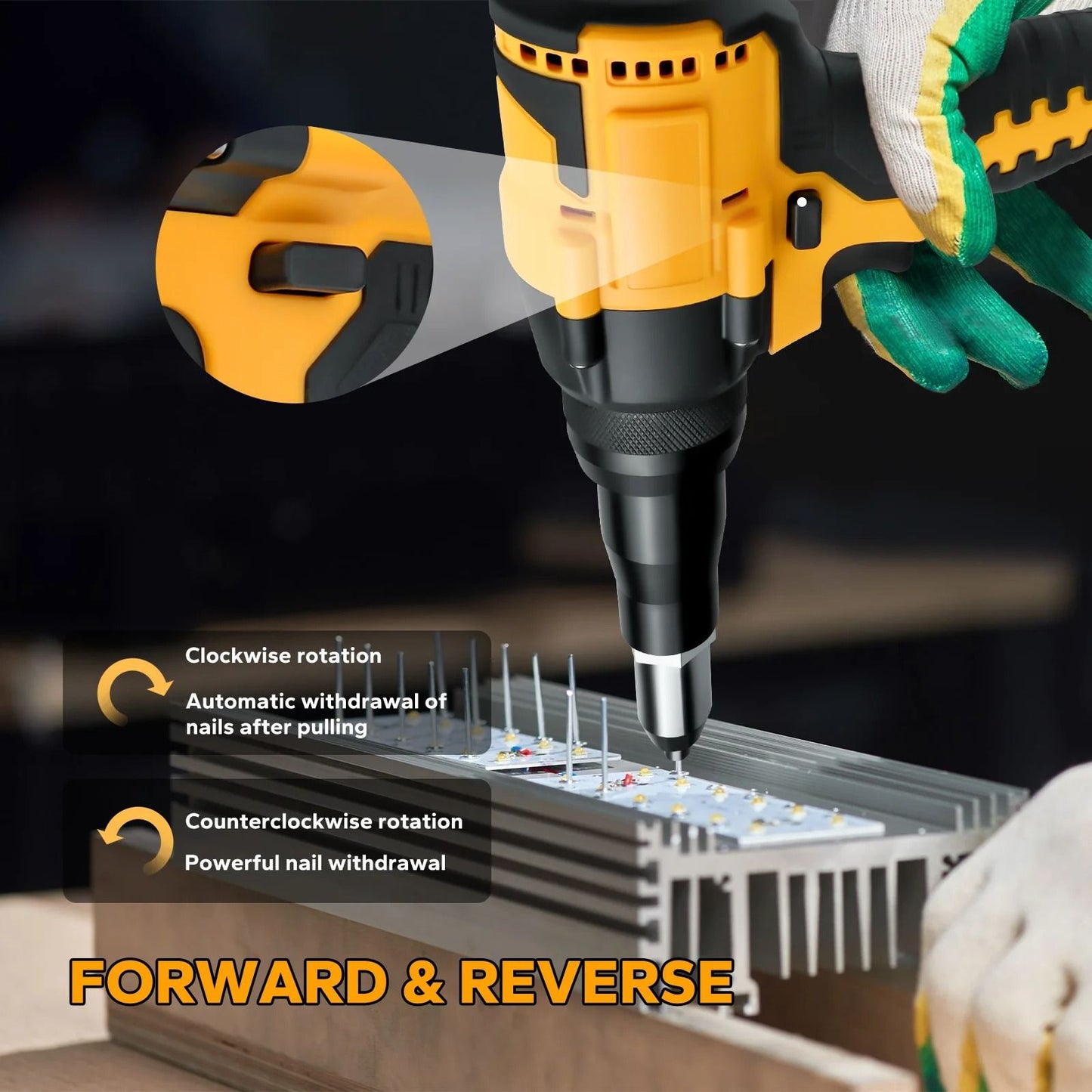 Brushless Electric Rivet Gun With LED Light 2448mm Battery Not Included 2