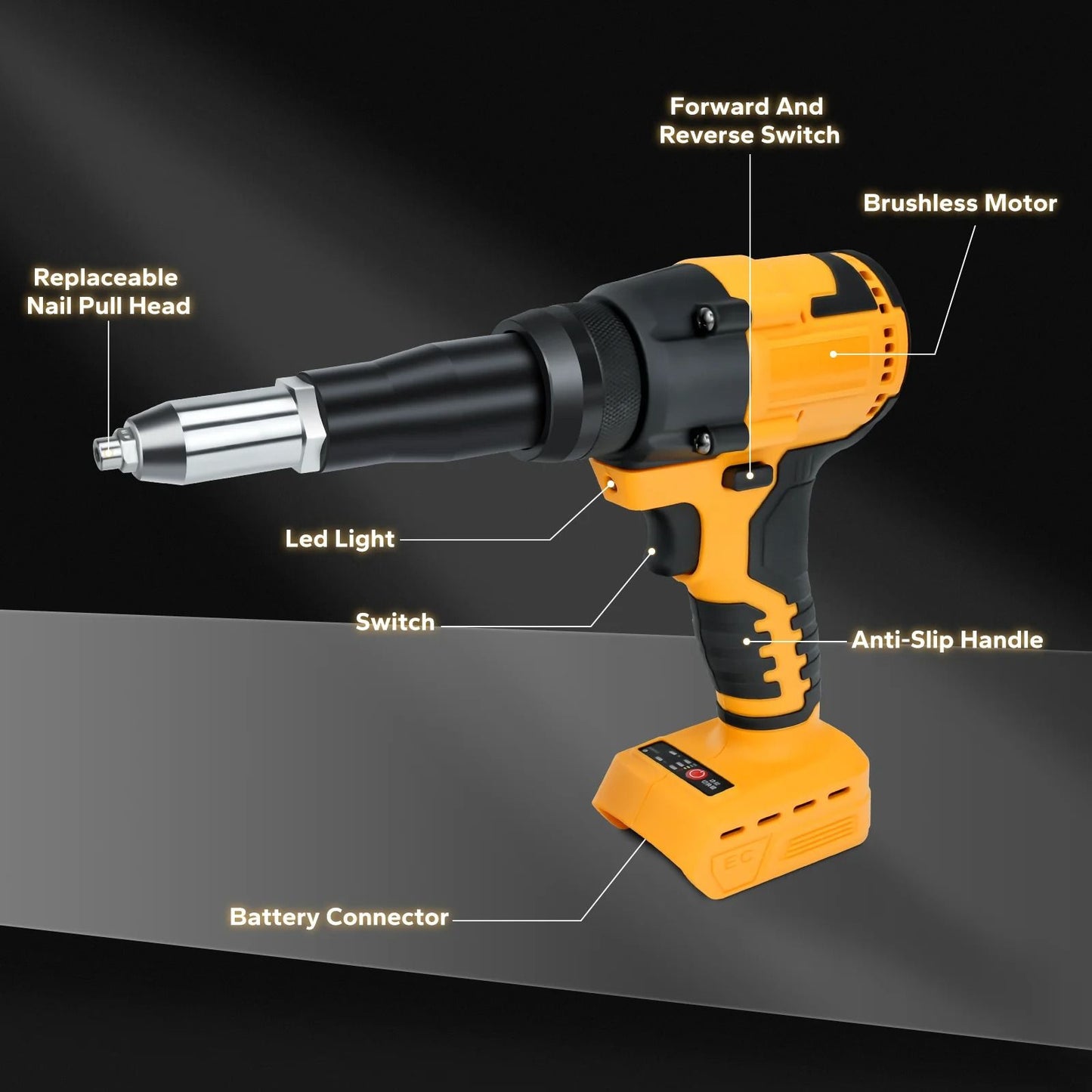 Brushless Electric Rivet Gun With LED Light 2448mm Battery Not Included 4