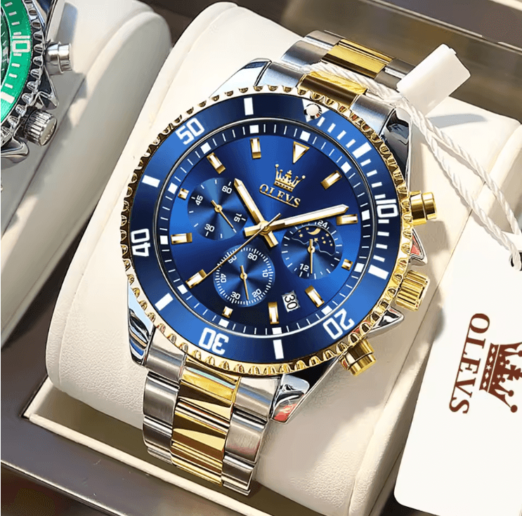 OLEVS Luxury Mens Watch Stainless Steel Chronograph Waterproof With Moon Phase 3