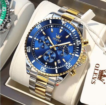OLEVS Luxury Mens Watch Stainless Steel Chronograph Waterproof With Moon Phase 3